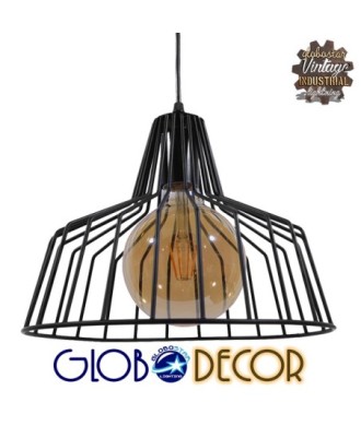 GLOBOSTAR® TERE 01165 Vintage Κρεμαστό Φωτιστικό Οροφής με Ντουί 1 x E27 AC 220-240V IP20 - Μαύρο - Μ30 x Π30 x Υ25cm
